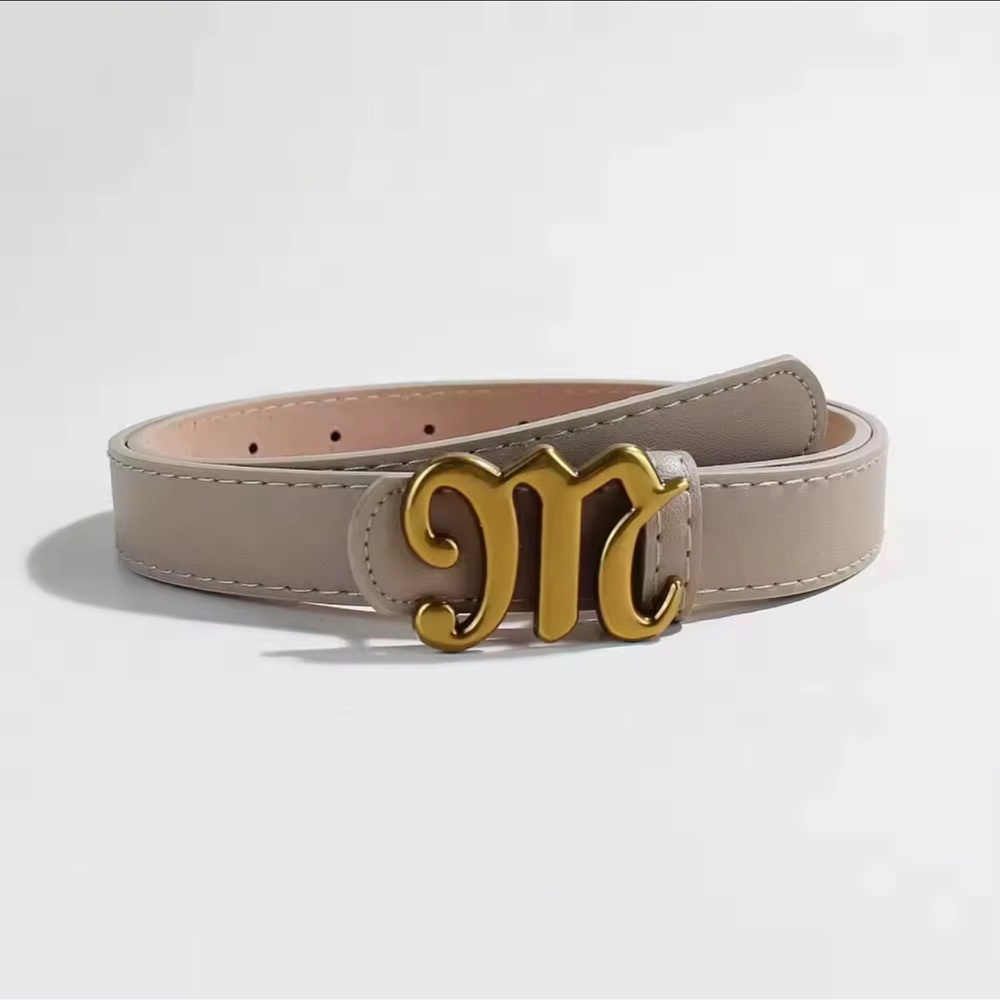 51. Vintage Beige Belt with Gold Buckle